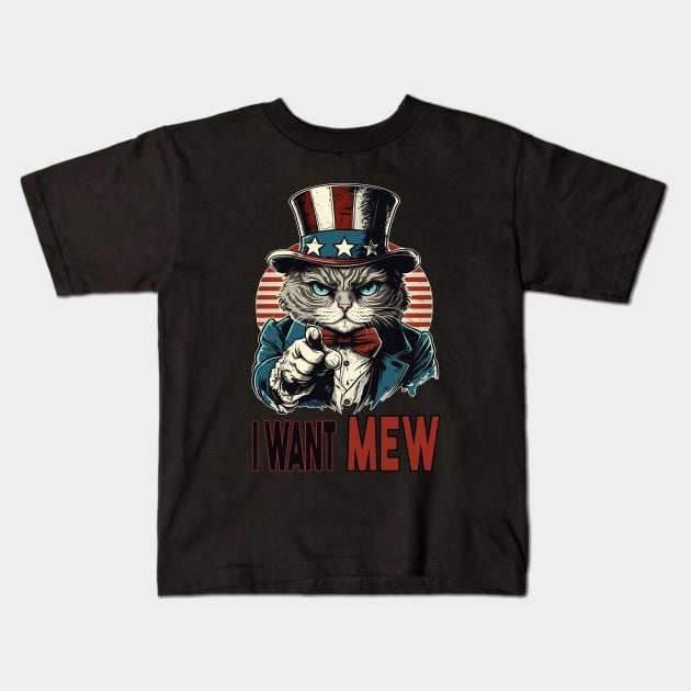 I Want Mew - Patriotic American Pride Cat Kids T-Shirt by RailoImage